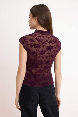 Siyah Cicekli Fitted/Vucuda Oturan Dik Yaka Kolsuz Dugmeli Dantel Orme Bluz TWOSS26BZ00195 - Trendyolmilla фото 10