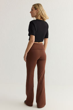 TRENDYOLMILLA Antrasit Melanj Flare/Ispanyol Paca Bel Detayl? Esnek Interlok Orme Pantolon TWOAW25PL00005 фото 6