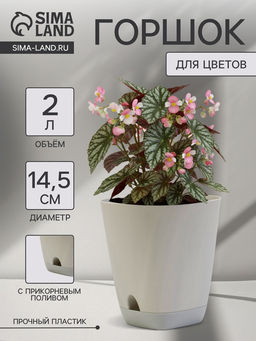 Цена за 2 шт. Горшок для цветов «Гранд», 2 л, d=14.5 см, h=15 см, пластиковый, с прикорневым поливом, серый