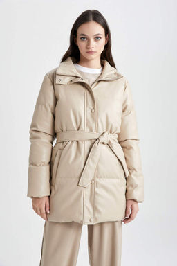 Водонепроницаемая надувная парка из искусственной кожи Puffer - Defacto фото 4