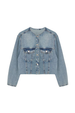 Mavi Soluk Efekt Vintage Yaka Detayl? Crop Denim Ceket TWOAW25CE00004 - Trendyolmilla фото 6