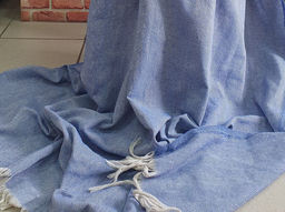 Плед хлопковый 150*200 жаккард "Ёлочка" цв. синий