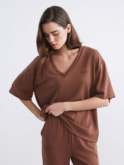 V Yaka Nak??l? Oversize Kad?n Ti??rt