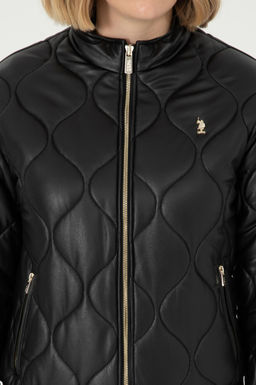 Женская черная кожаная куртка - U.s. polo assn фото 6