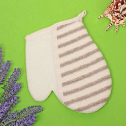 Цена за 3 шт. Мочалка - варежка массажная "SANTA MONIKA - BOKALLI", цвет белый / серый, 22*18см (зип пакет и наклейка Ultramarine)