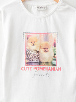 Bisiklet Yaka Bask?l? Uzun Kollu Pamuklu K?z ?ocuk Ti??rt - Waikiki фото 3