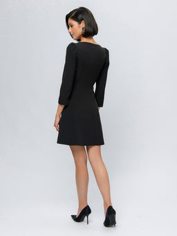 Платье черное длины мини с рукавами 3/4 и v-образным вырезом - 1001dress фото 3