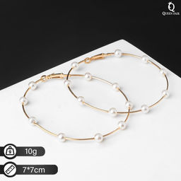 Серьги-кольца Бусинки, шар 6, цвет белый в золоте, d=7 см