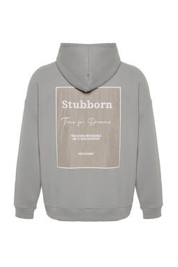 TRENDYOL MAN Premium Gri Oversize/Genis Kesim Ici Polar/S?cak Tutan Kapusonlu Sweatshirt TMNAW24SW00186 - Trendyolmilla фото 14