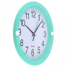 Часы настенные Омега д26см, h3,5см, мягкий ход, циферблат белый; цифры арабские, черный; корпус пластик, светло-зеленый; в коробке (Китай) - Домашняя мода фото 2
