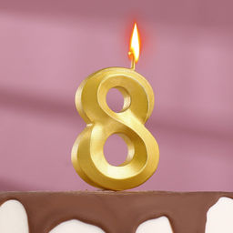 Свеча для торта на шпажке «Грань», 5.5 см, цифра 8, золотая
