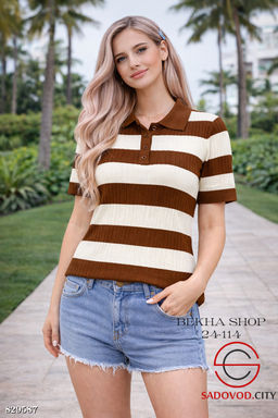 Женская футболка-поло в полоску