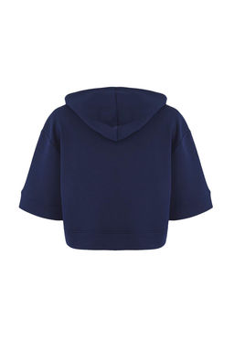 Lacivert Kapusonlu Fermuar Detayl? Truvakar Kol Kal?n Orme Sweatshirt TWOAW26SW00024
