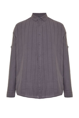 Antrasit Regular Fit Etamin Dokulu Gomlek TMNSS24GO00030