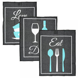 Полотенце кухонное 50х60см "Eat", набор 3шт, рогожка 156г/м2, хлопок 100%, на картоне, "Домашняя мода" (Россия)