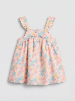 Kare Yaka Desenli K?z ?ocuk Elbise