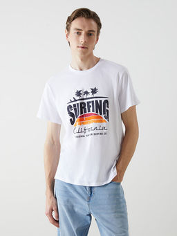 Bisiklet Yaka K?sa Kollu Bask?l? Penye Erkek Ti??rt