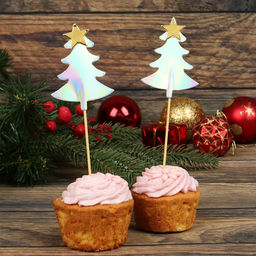 Шпажки Ёлочка со звездой, набор 5 шт., цвет перламутровый