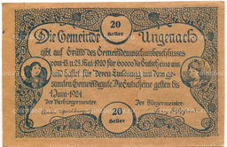 Банкнота 20 геллеров 1920 года Австрия  Унгенах (нотгельд)