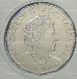 Монета 50 центов 2021 года Австралия  Рождественские украшения (в конверте с маркой)