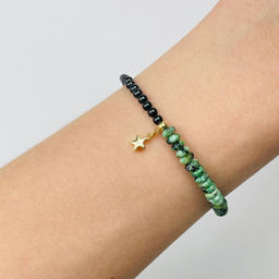 Браслет из черного Агата и Хризоколлы с подвеской "Звезда" 18 см +