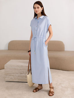 Платье-рубашка с кулиской на талии из плотного лиоцелла