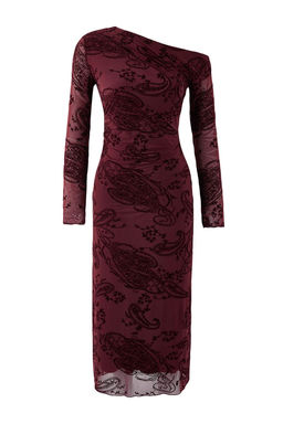 Bordo Flok Bask?l? Dusuk Kol Bodycon/Vucuda Oturan Flok Tul Midi Orme Elbise TWOAW26EL00362 - Trendyolmilla фото 5