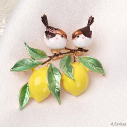 Брошь Птички на ветке лимона / 5522B /уп 12/