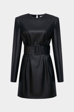 Платье мини с подплечникам из экокожи - Mollis фото 6