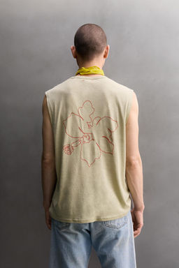 CAMISETA TANK LIGERA LINO - ALGOD?N / verde lavado - Zara фото 3