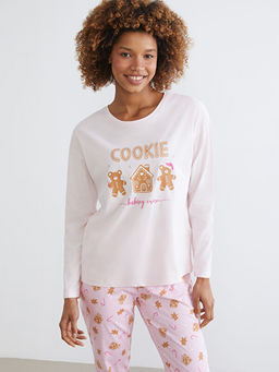 Bisiklet Yaka Y?lba?? Temal? Kad?n Pijama ?st?