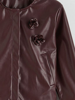 ?i?ekli Deri G?r?n?ml? K?z ?ocuk Ceket