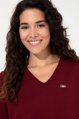 Женский бордово-красный базовый свитер с v-образным вырезом Неожиданная скидка в корзине - U.s. polo assn фото 3