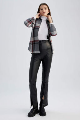 Длинные брюки из искусственной кожи с высокой талией - Defacto фото 2