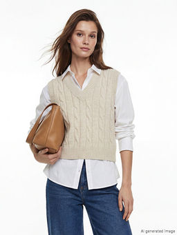 V Yaka Kendinden Desenli Kad?n Triko S?veter