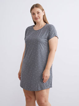 Bisiklet Yaka Bask?l? Kad?n Gecelik