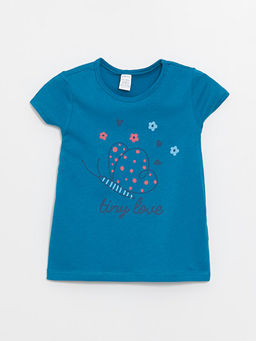 Bisiklet Yaka K?sa Kollu Bask?l? K?z Bebek Ti??rt