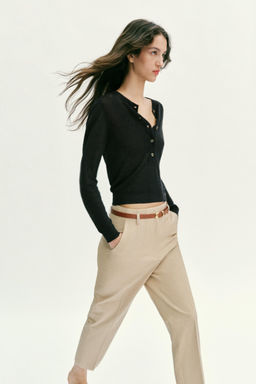 PANTAL?N TIRO ALTO CINTUR?N / Camel claro - Zara фото 3