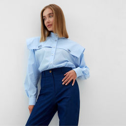 Рубашка женская с лентами MINAKU: Casual Collection, размер 48, голубая