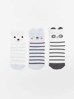 Bask?l? Erkek Bebek Patik ?orap 3l?