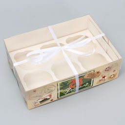 Цена за 5 шт. Коробка для капкейка, кондитерская упаковка, 6 ячеек, 23 февраля, 23?16?7.5 см