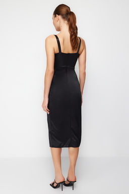 Siyah Drapeli Anvelop Orme Saten Elbise TPRSS24EL00054 - Trendyolmilla фото 6