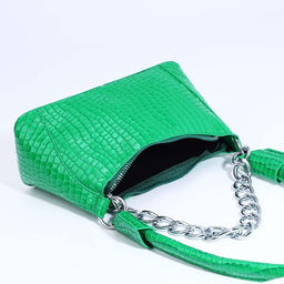 Сумка женская багет на молнии, 21.5×9×13.5 см, зелёная