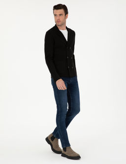 Черный облегающий двубортный трикотажный кардиган из смесовой шерсти - Cacharel фото 4