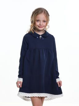 Платье с брошкой UD 7783 т.синий/капелька
