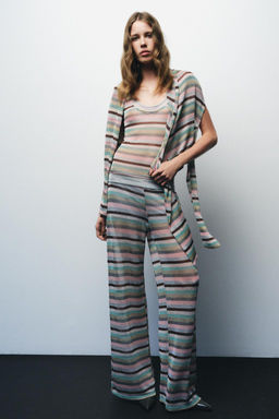 STRIPED METALLIC THREAD TROUSERS