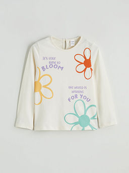 Bisiklet Yaka Bask?l? K?z ?ocuk Ti??rt