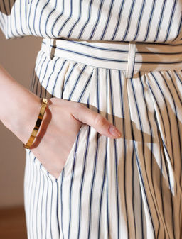 Брюки палаццо в полоску из легкого хлопкового поплина - Vilatte фото 4