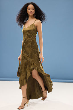 TRENDYOLMILLA Haki A-Kesim V Yaka Saten Dokuma Uzun S?k Abiye & Mezuniyet Elbise TPRSS25AE00012 фото 5