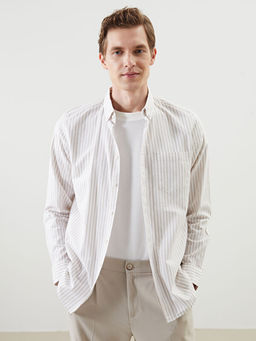 Regular Fit Uzun Kollu ?izgili Erkek G?mlek